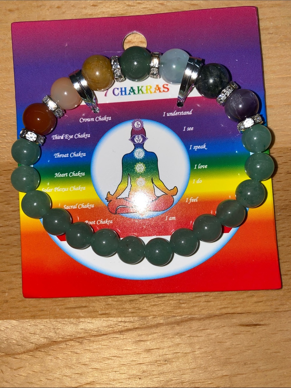 Green Chakra Bead Bracelet with Multicolor Accent Stones